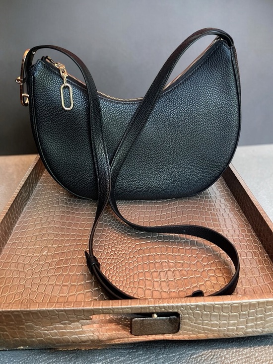 Furla Handbags - Furla MiaLuna Black Pebbled Leather Crescent Crossbody Bag w/Gold Hardware- NWOT